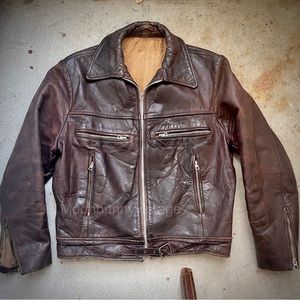 40s Military Vintage Leather Jacket Horsehide Moto Biker German 50s Distressed S